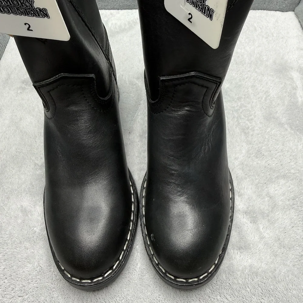 Smoky Mountain Kids Cowboy Boots Size 2 Black Leather Western New Defects
